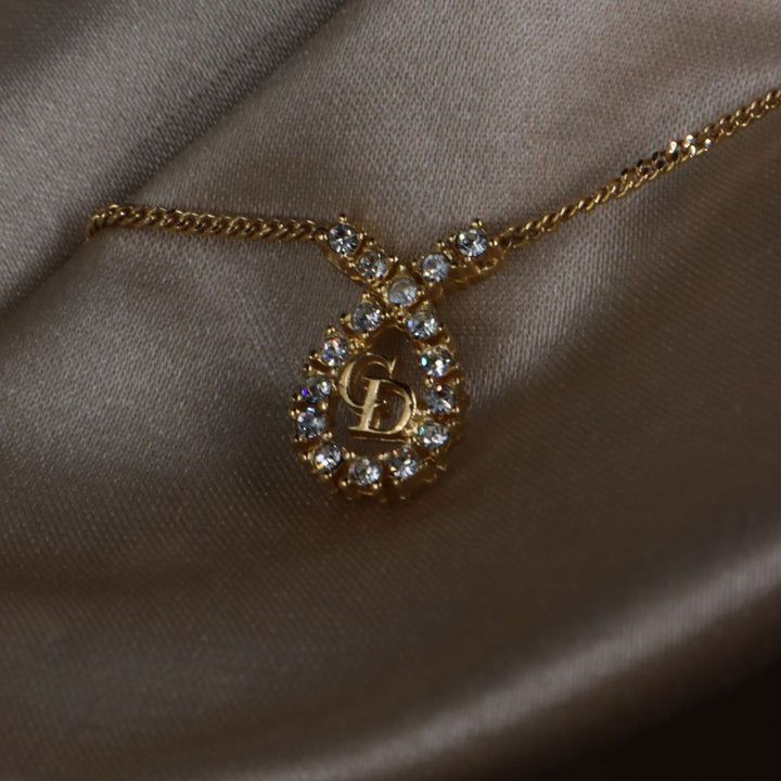 CHRISTIAN DIOR 水滴型吊墜CD閃石項鏈|1980年代款 - Vintasy項鏈
