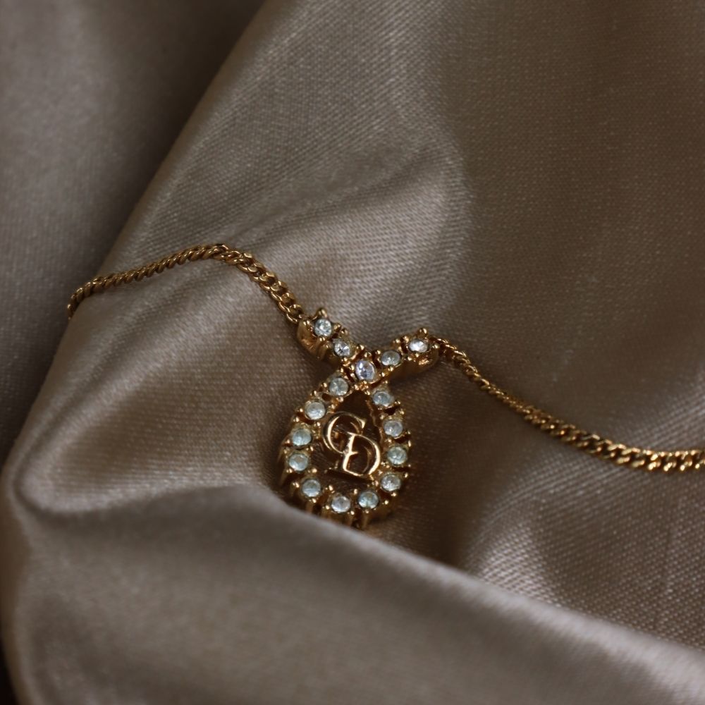 CHRISTIAN DIOR 水滴型吊墜CD閃石項鏈|1980年代款 - Vintasy項鏈