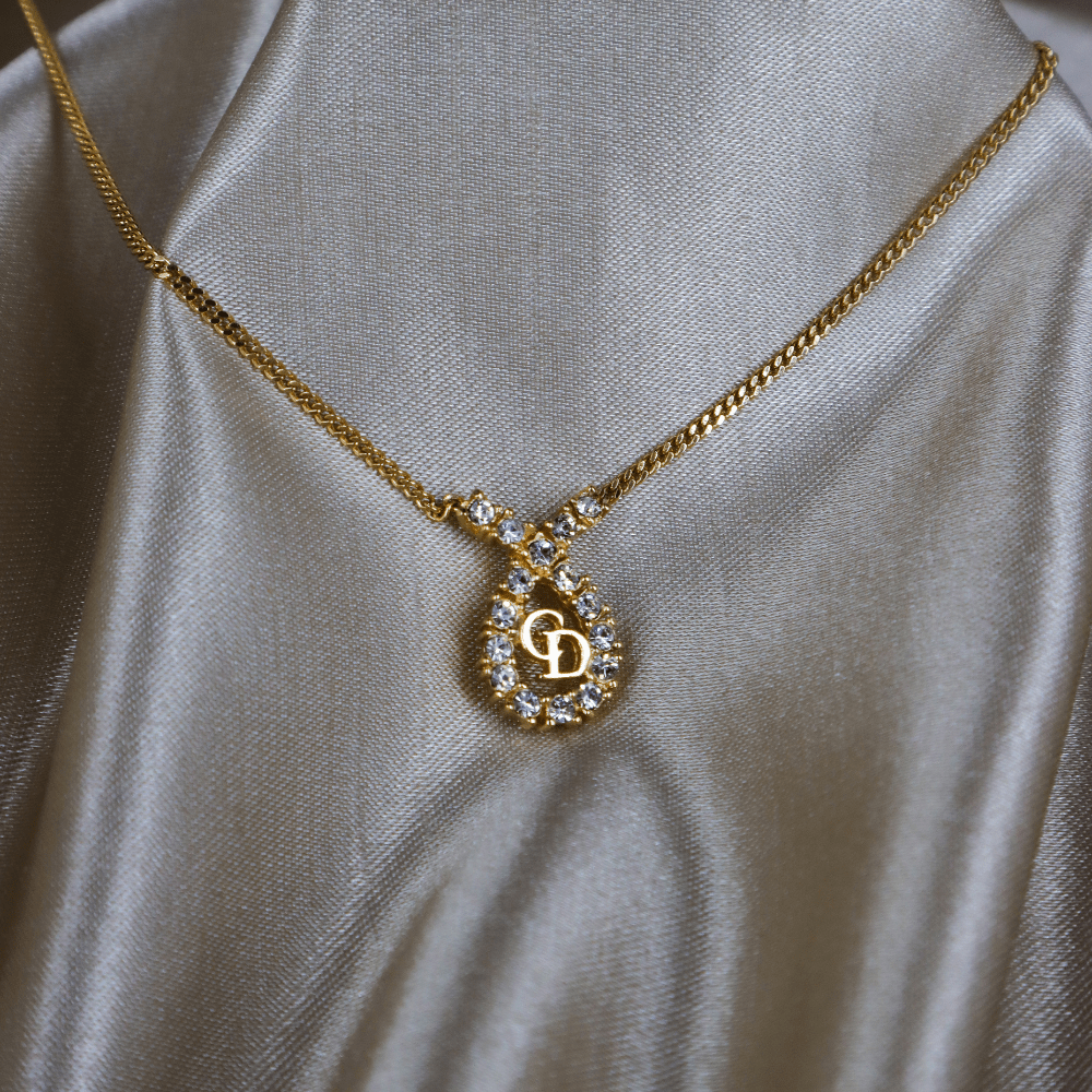 CHRISTIAN DIOR 水滴型吊墜CD閃石項鏈|1980年代款 - Vintasy項鏈