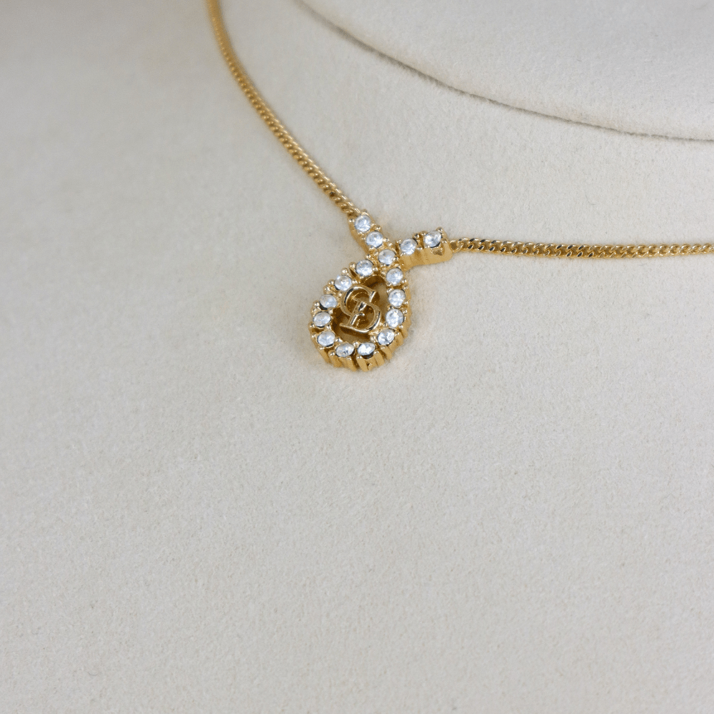 CHRISTIAN DIOR 水滴型吊墜CD閃石項鏈|1980年代款 - Vintasy項鏈