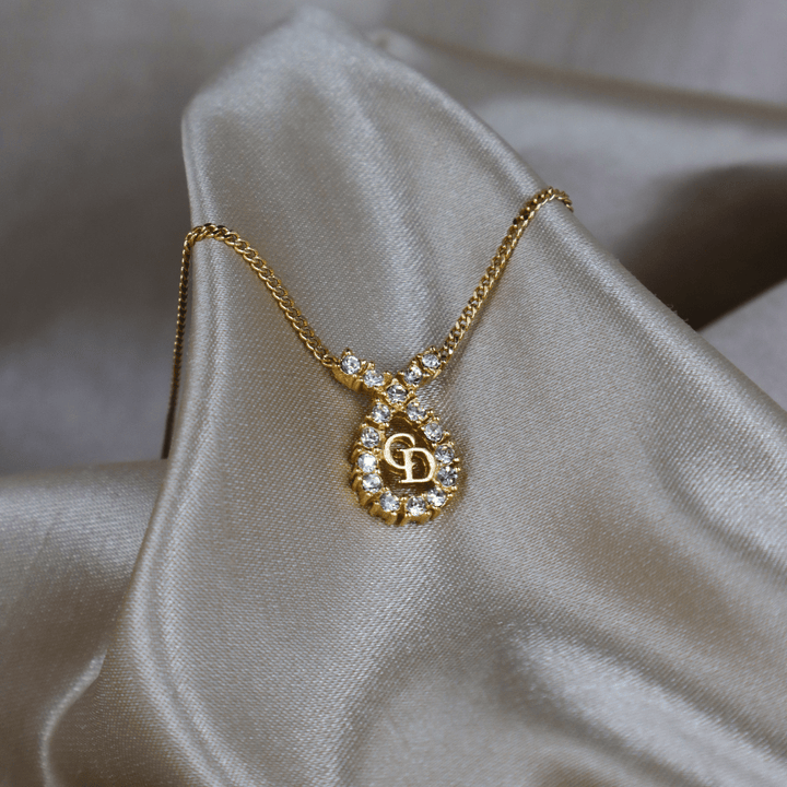 CHRISTIAN DIOR 水滴型吊墜CD閃石項鏈|1980年代款 - Vintasy項鏈