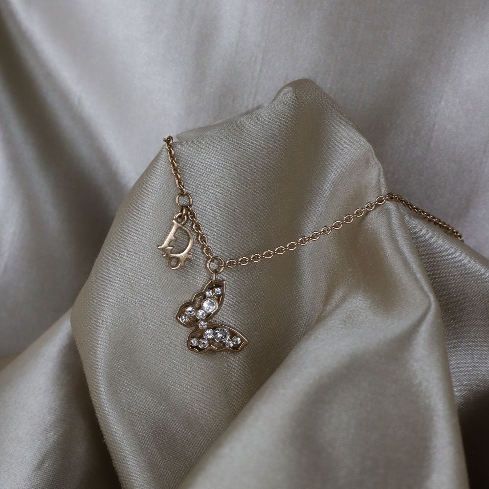 CHRISTIAN DIOR CD蝴蝶閃石項鏈 - Vintasy