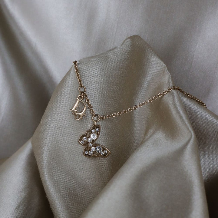 CHRISTIAN DIOR CD蝴蝶閃石項鏈 - Vintasy