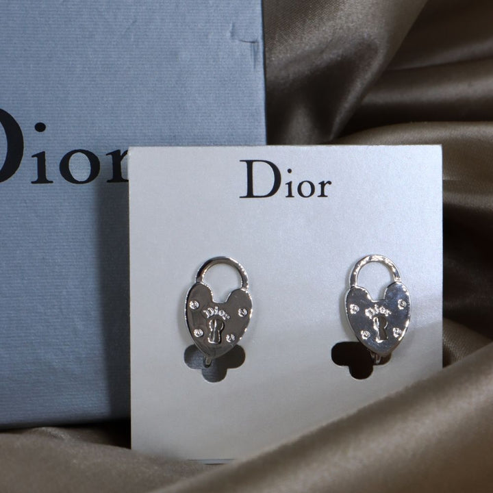 CHRISTIAN DIOR 心鎖吊墜耳夾 - Vintasy