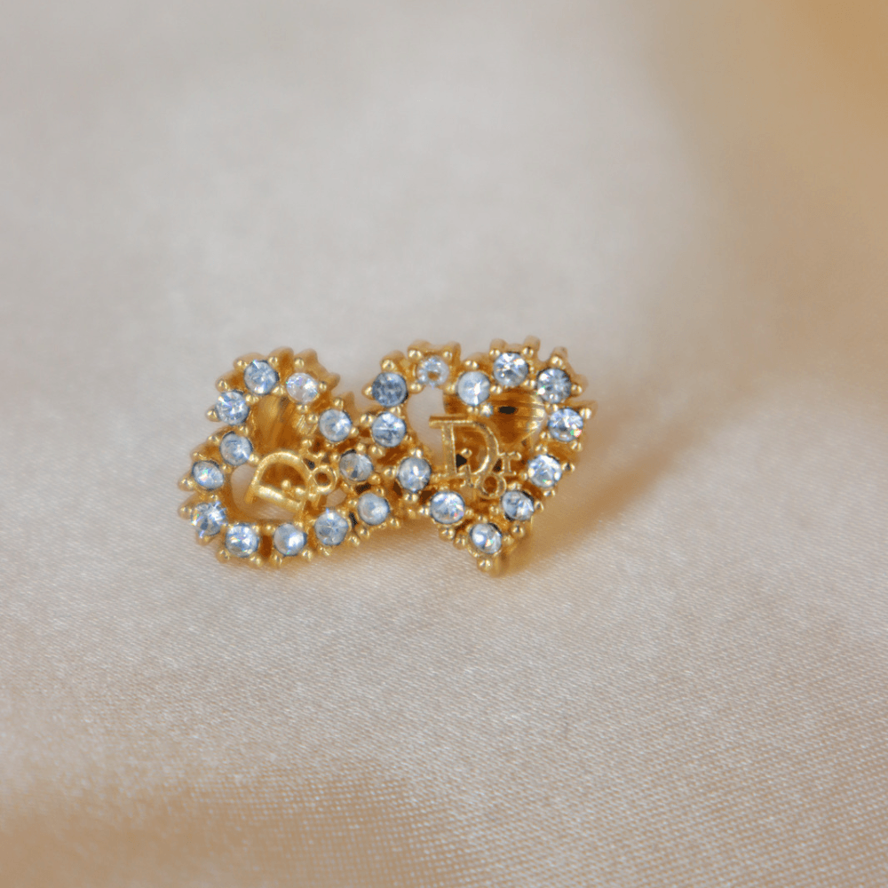 CHRISTIAN DIOR 心型閃石耳夾 - Vintasy