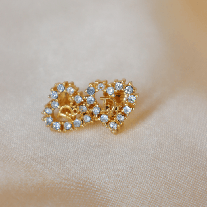 CHRISTIAN DIOR 心型閃石耳夾 - Vintasy