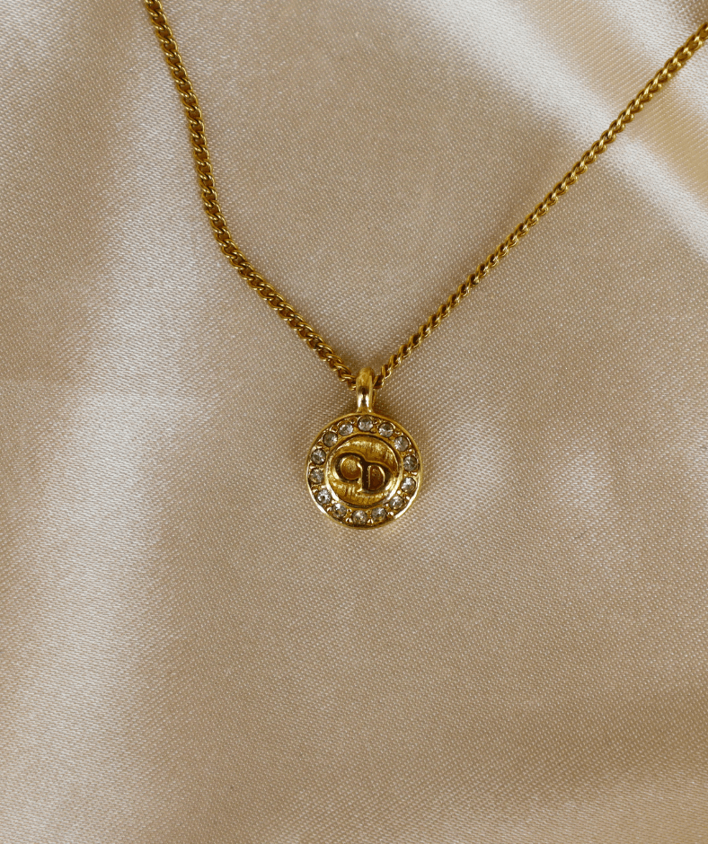 CHRISTIAN DIOR 圓型閃石吊墜 項鏈 - Vintasy項鏈