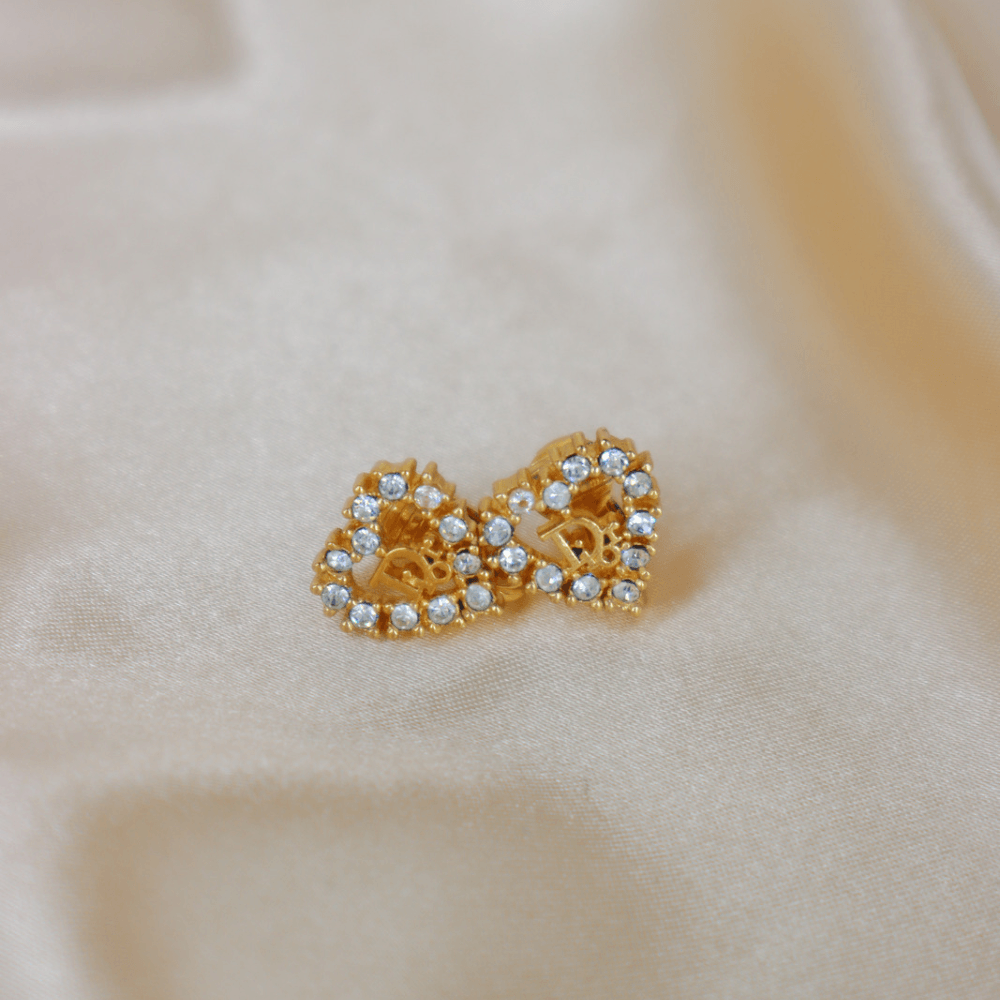 CHRISTIAN DIOR 心型閃石耳夾 - Vintasy