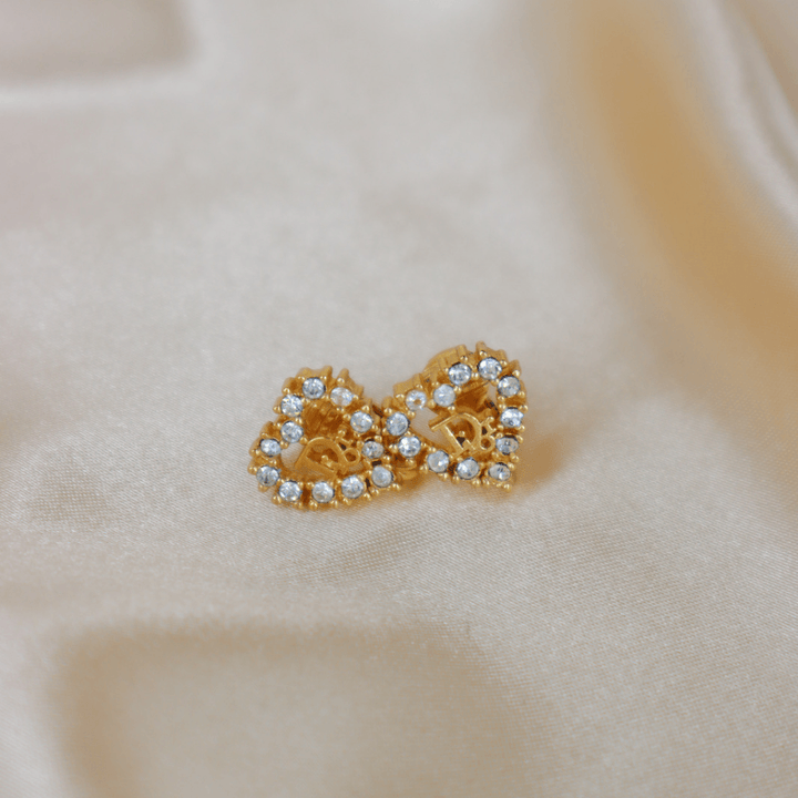 CHRISTIAN DIOR 心型閃石耳夾 - Vintasy