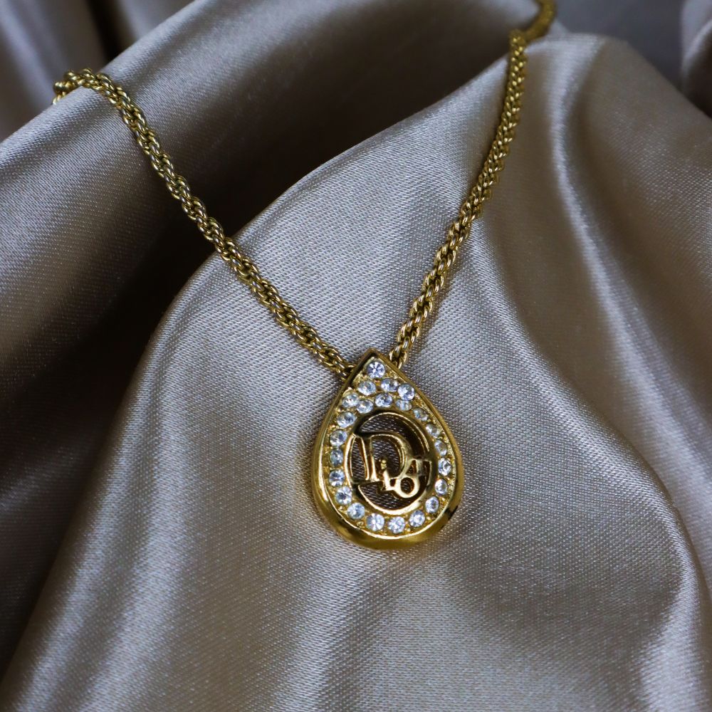 CHRISTIAN DIOR 水滴閃石吊墜項鏈 - Vintasy