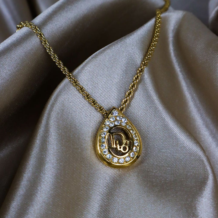 CHRISTIAN DIOR 水滴閃石吊墜項鏈 - Vintasy