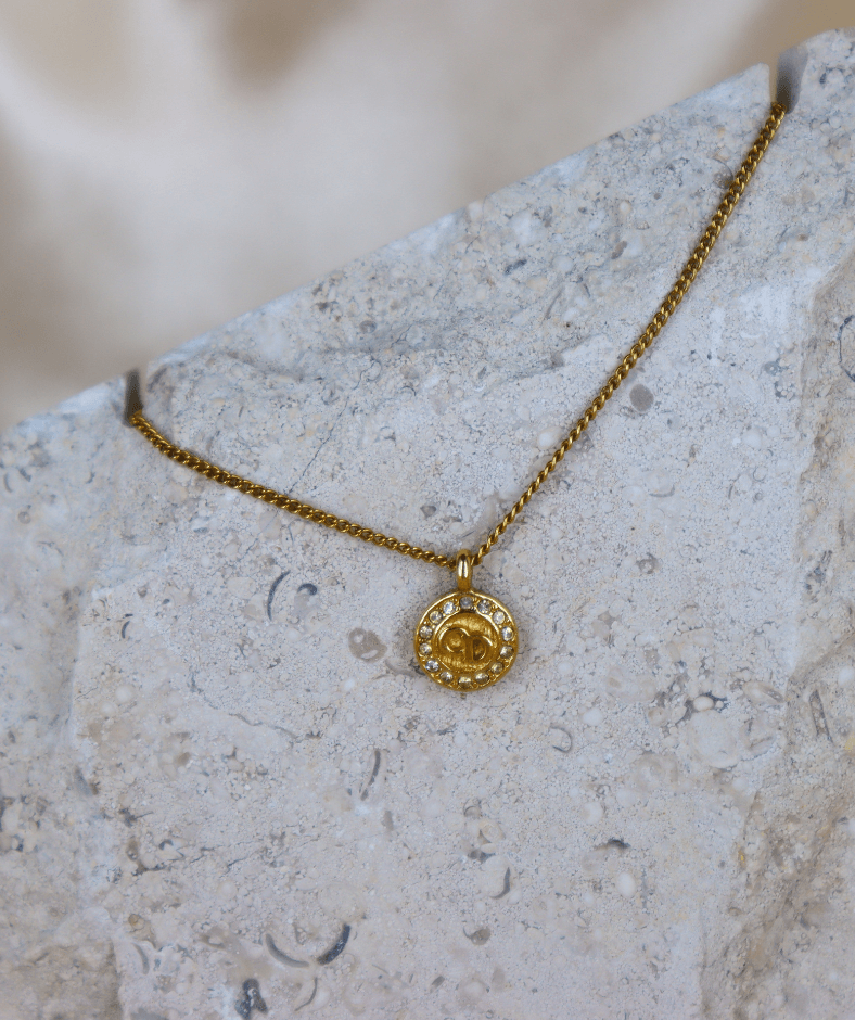 CHRISTIAN DIOR 圓型閃石吊墜 項鏈 - Vintasy項鏈