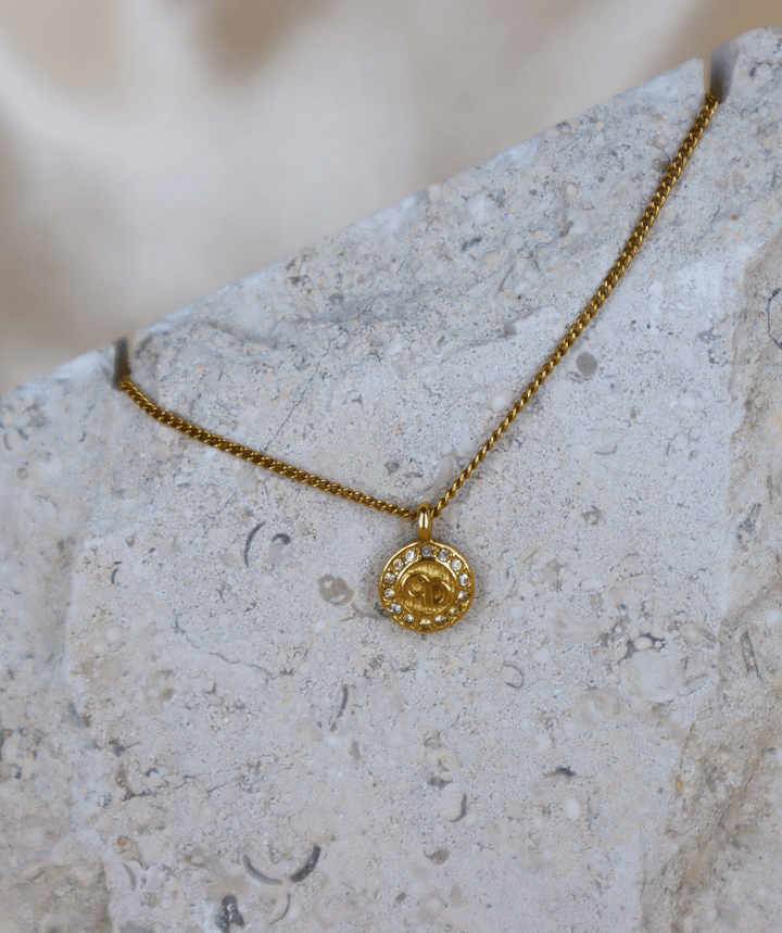 CHRISTIAN DIOR 圓型閃石吊墜 項鏈 - Vintasy項鏈