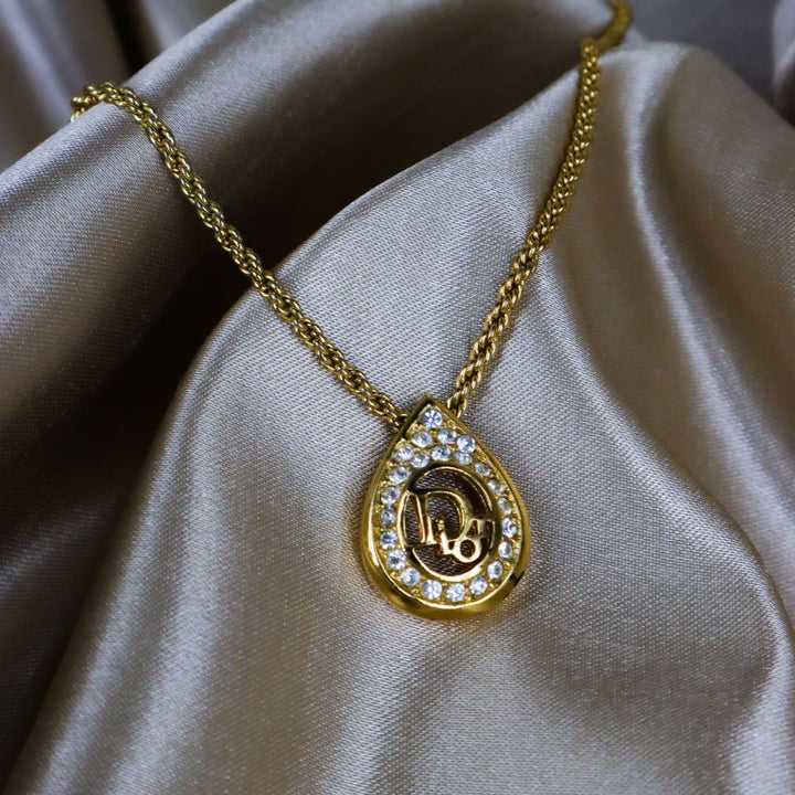 CHRISTIAN DIOR 水滴閃石吊墜項鏈 - Vintasy