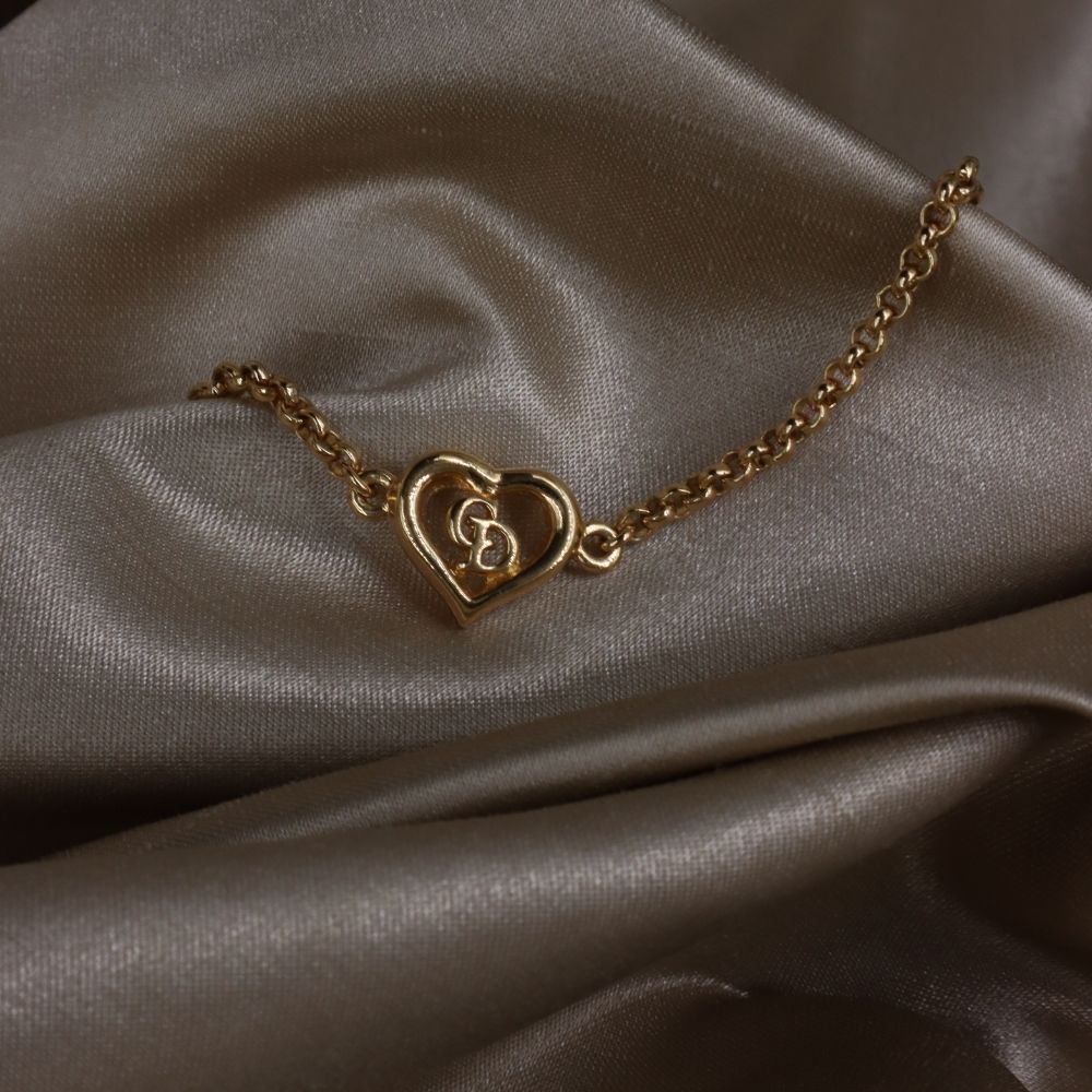 CHRISTIAN DIOR 簡約心心吊墜手鏈 - Vintasy