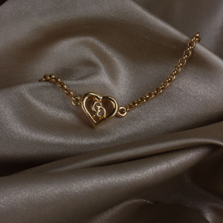 CHRISTIAN DIOR 簡約心心吊墜手鏈 - Vintasy
