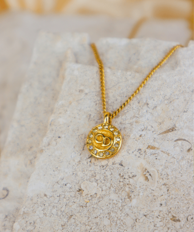 CHRISTIAN DIOR 圓型閃石吊墜 項鏈 - Vintasy項鏈