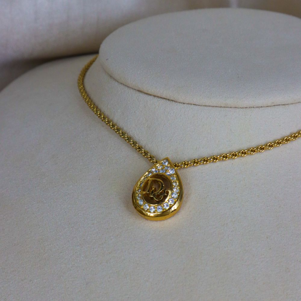 CHRISTIAN DIOR 水滴閃石吊墜項鏈 - Vintasy