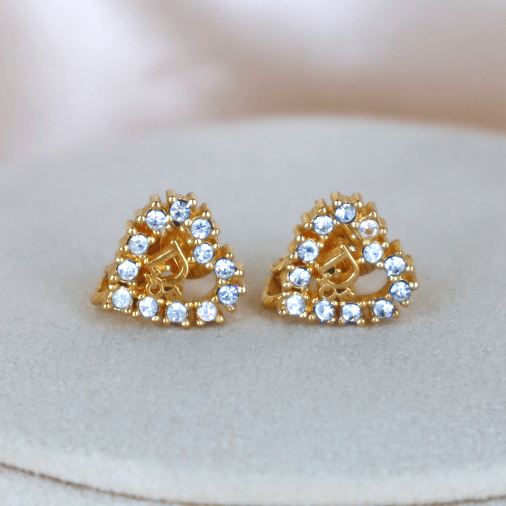 CHRISTIAN DIOR 心型閃石耳夾 - Vintasy