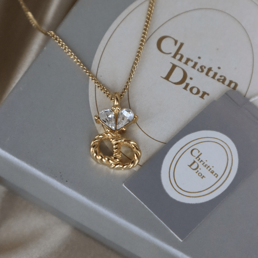 CHRISTIAN DIOR 麻花心心閃石項鏈 - Vintasy