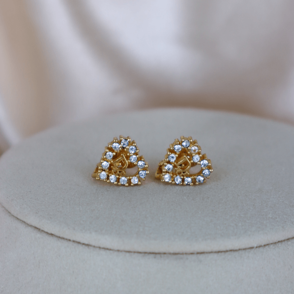 CHRISTIAN DIOR 心型閃石耳夾 - Vintasy