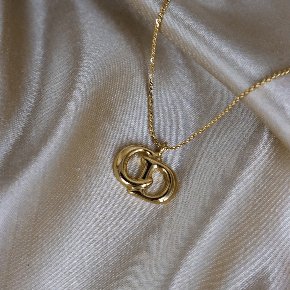 CHRISTIAN DIOR 簡約吊墜項鏈連耳夾 - Vintasy