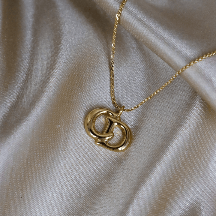 CHRISTIAN DIOR 簡約吊墜項鏈連耳夾 - Vintasy