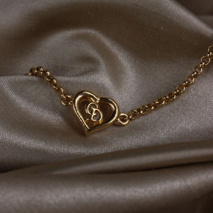 CHRISTIAN DIOR 簡約心心吊墜手鏈 - Vintasy