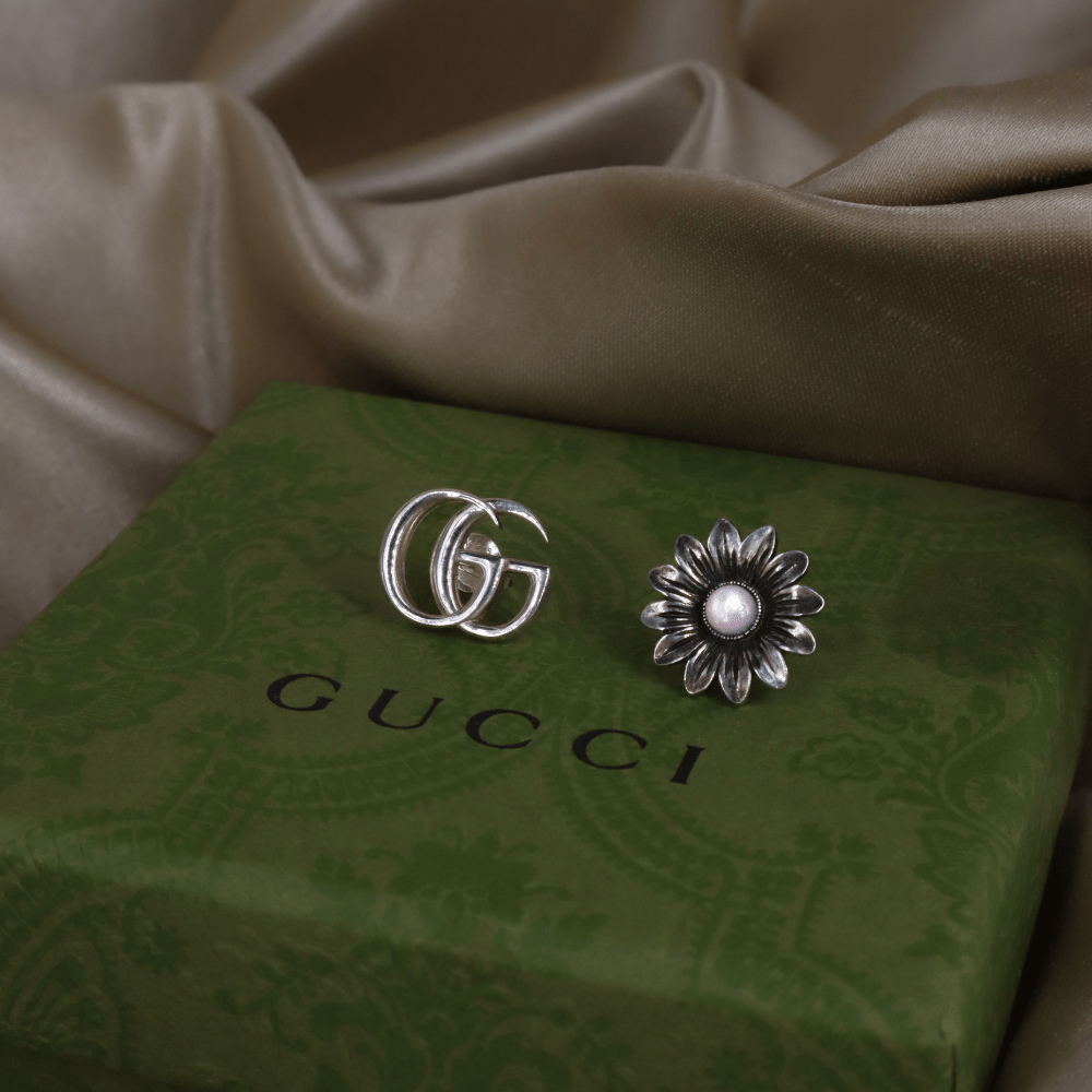 GUCCI 日本限定花花粉晶耳環 - Vintasy