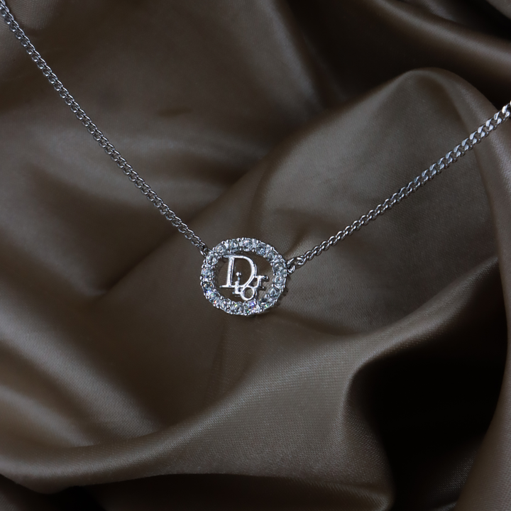 CHRISTIAN DIOR CD 水晶圓型閃石項鏈（銀色）｜極罕首次引進！ 連原裝塵袋