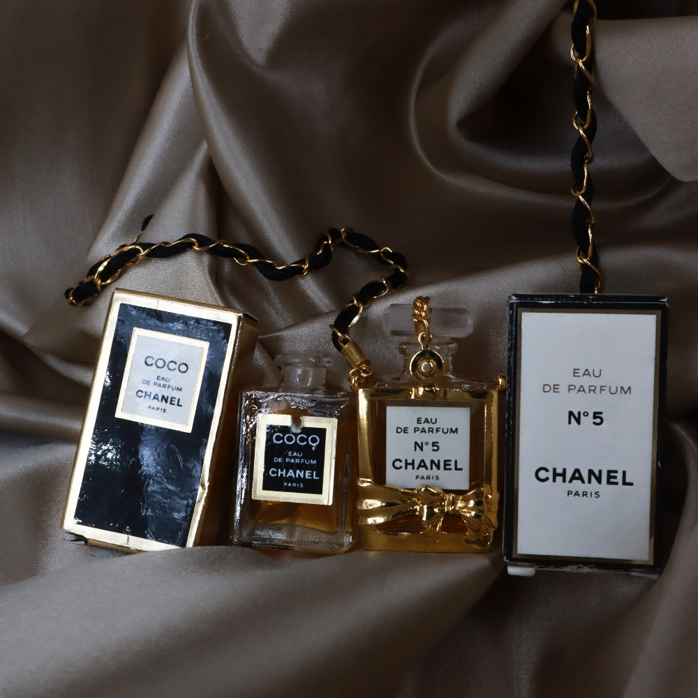 Chanel N°5 香水瓶造型金色吊墜頸鏈 | 稀品金色珍品 附兩款香水！