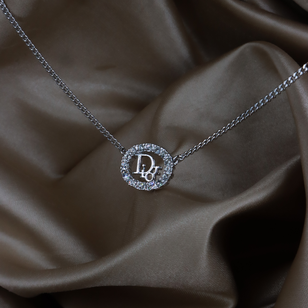 CHRISTIAN DIOR CD 水晶圓型閃石項鏈（銀色）｜極罕首次引進！ 連原裝塵袋