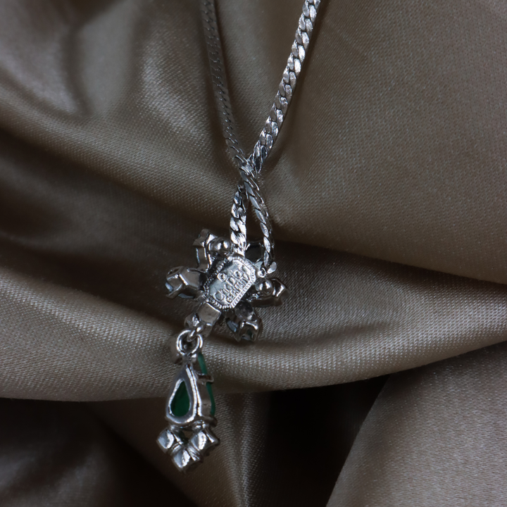 CHRISTIAN DIOR 雪花水鑽拼祖母綠吊墜頸鏈
