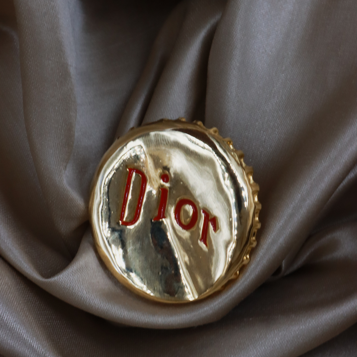 CHRISTIAN DIOR Vintage Logo 印章戒指（金色）