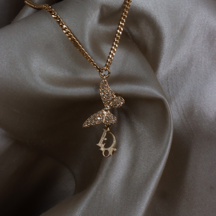 CHRISTIAN DIOR 玫瑰金蝴蝶結 CD Logo 水晶手鏈