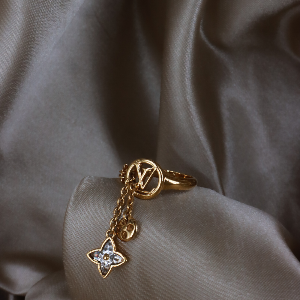 LOUIS VUITTON Monogram Flower 垂墜戒指（金色）｜附原盒