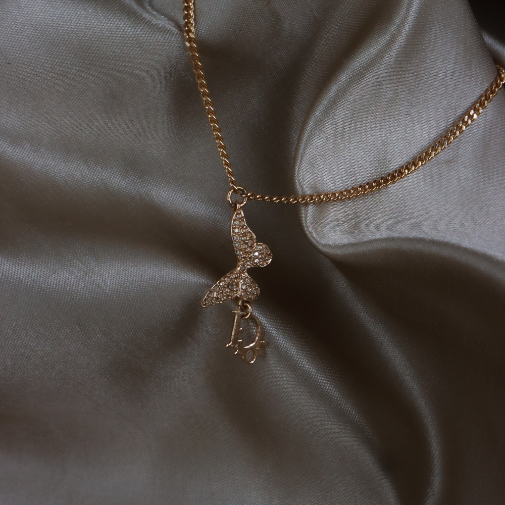 CHRISTIAN DIOR 玫瑰金蝴蝶結 CD Logo 水晶手鏈