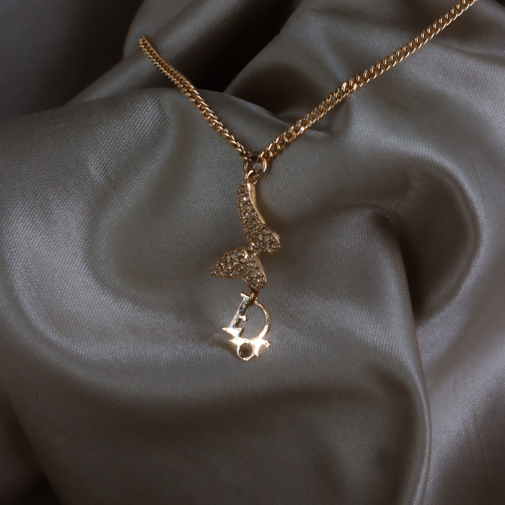 CHRISTIAN DIOR 玫瑰金蝴蝶結 CD Logo 水晶手鏈