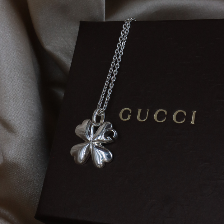 GUCCI Vintage 四葉草吊墜項鏈（銀色）｜附原盒未使用！