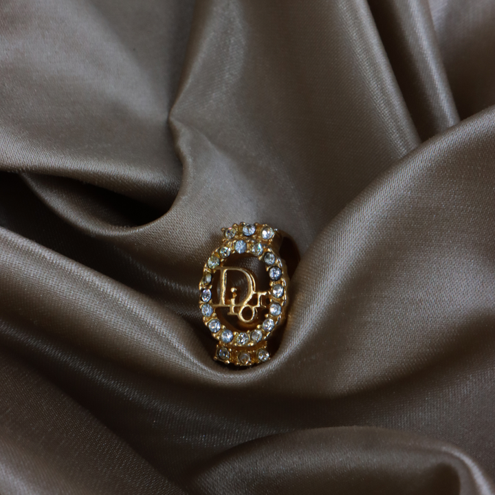 CHRISTIAN DIOR 金色 CD 圓型閃石戒指 ｜1990年代 全網只有一款