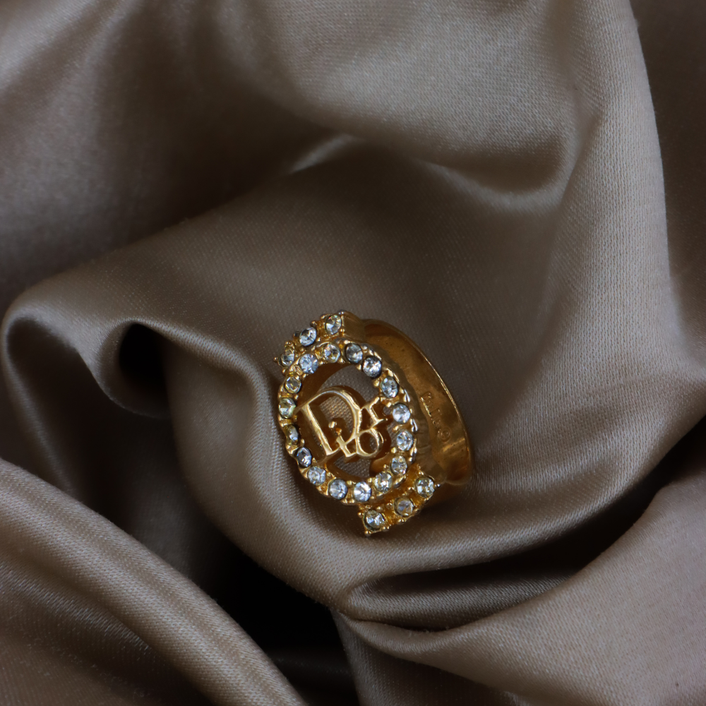 CHRISTIAN DIOR 金色 CD 圓型閃石戒指 ｜1990年代 全網只有一款