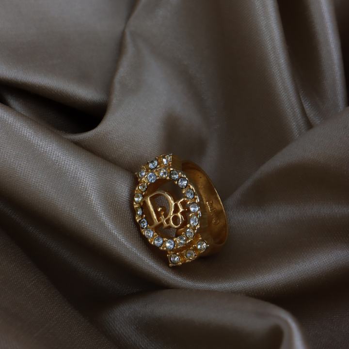 CHRISTIAN DIOR 金色 CD 圓型閃石戒指 ｜1990年代 全網只有一款