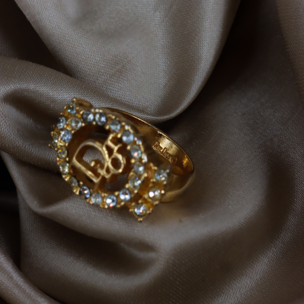 CHRISTIAN DIOR 金色 CD 圓型閃石戒指 ｜1990年代 全網只有一款