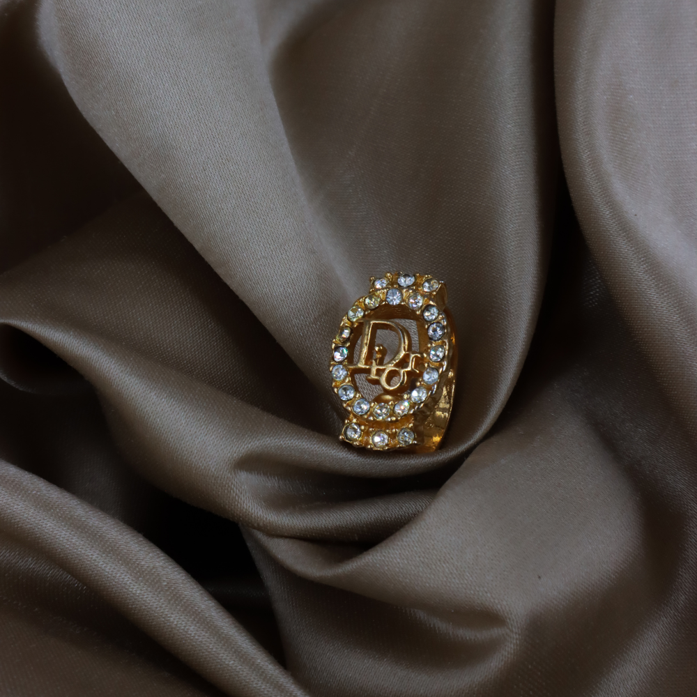 CHRISTIAN DIOR 金色 CD 圓型閃石戒指 ｜1990年代 全網只有一款