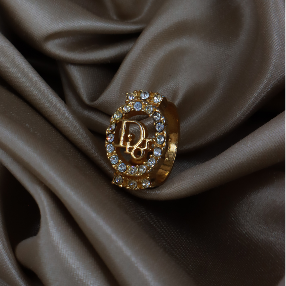 CHRISTIAN DIOR 金色 CD 圓型閃石戒指 ｜1990年代 全網只有一款