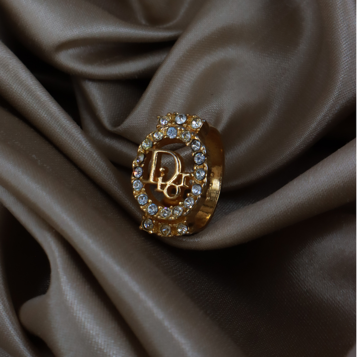 CHRISTIAN DIOR 金色 CD 圓型閃石戒指 ｜1990年代 全網只有一款