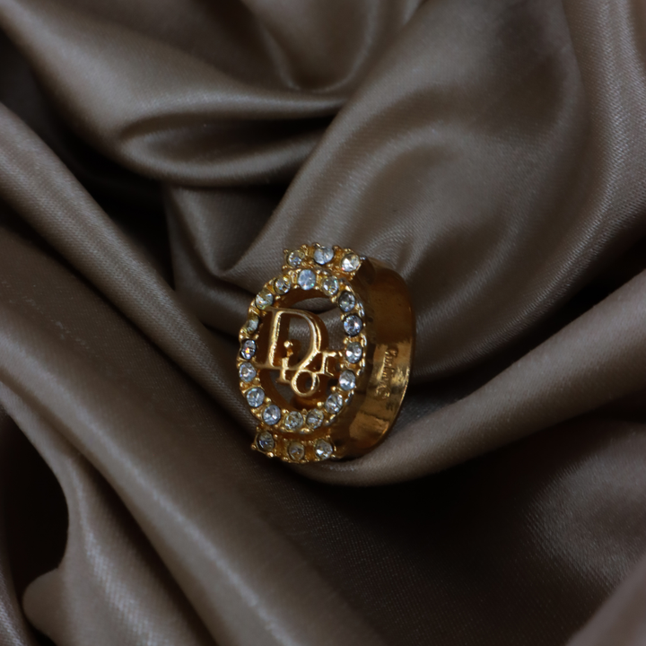 CHRISTIAN DIOR 金色 CD 圓型閃石戒指 ｜1990年代 全網只有一款