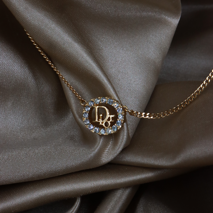 CHRISTIAN DIOR 圓型閃石項鏈| 經典款式 ｜未使用級美品附原盒