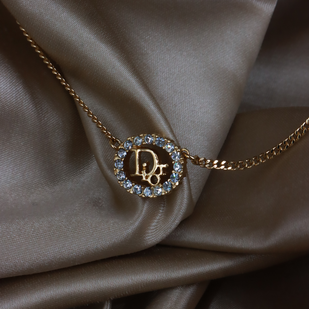 CHRISTIAN DIOR 圓型閃石項鏈| 經典款式 ｜未使用級美品附原盒