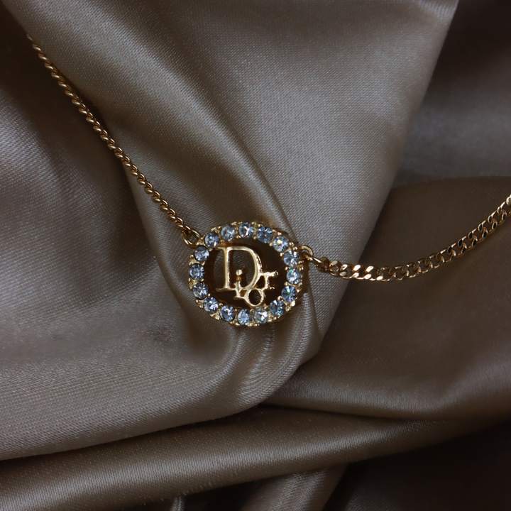 CHRISTIAN DIOR 圓型閃石項鏈| 經典款式 ｜未使用級美品附原盒